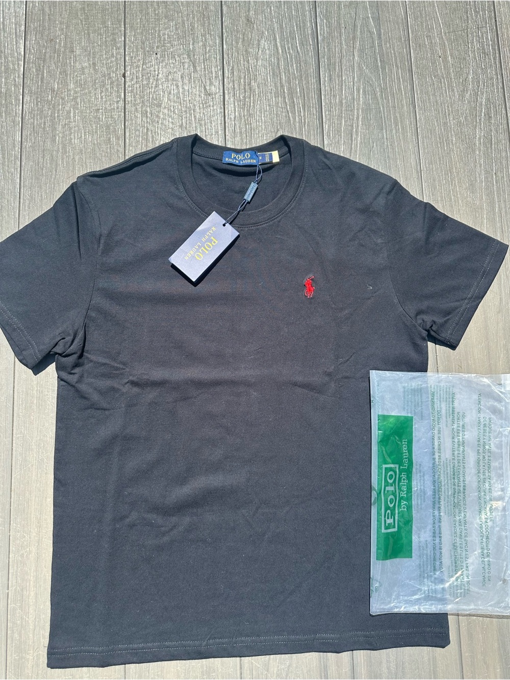 Ralph Lauren Black Short-Sleeve Tee with Red Pony Logo